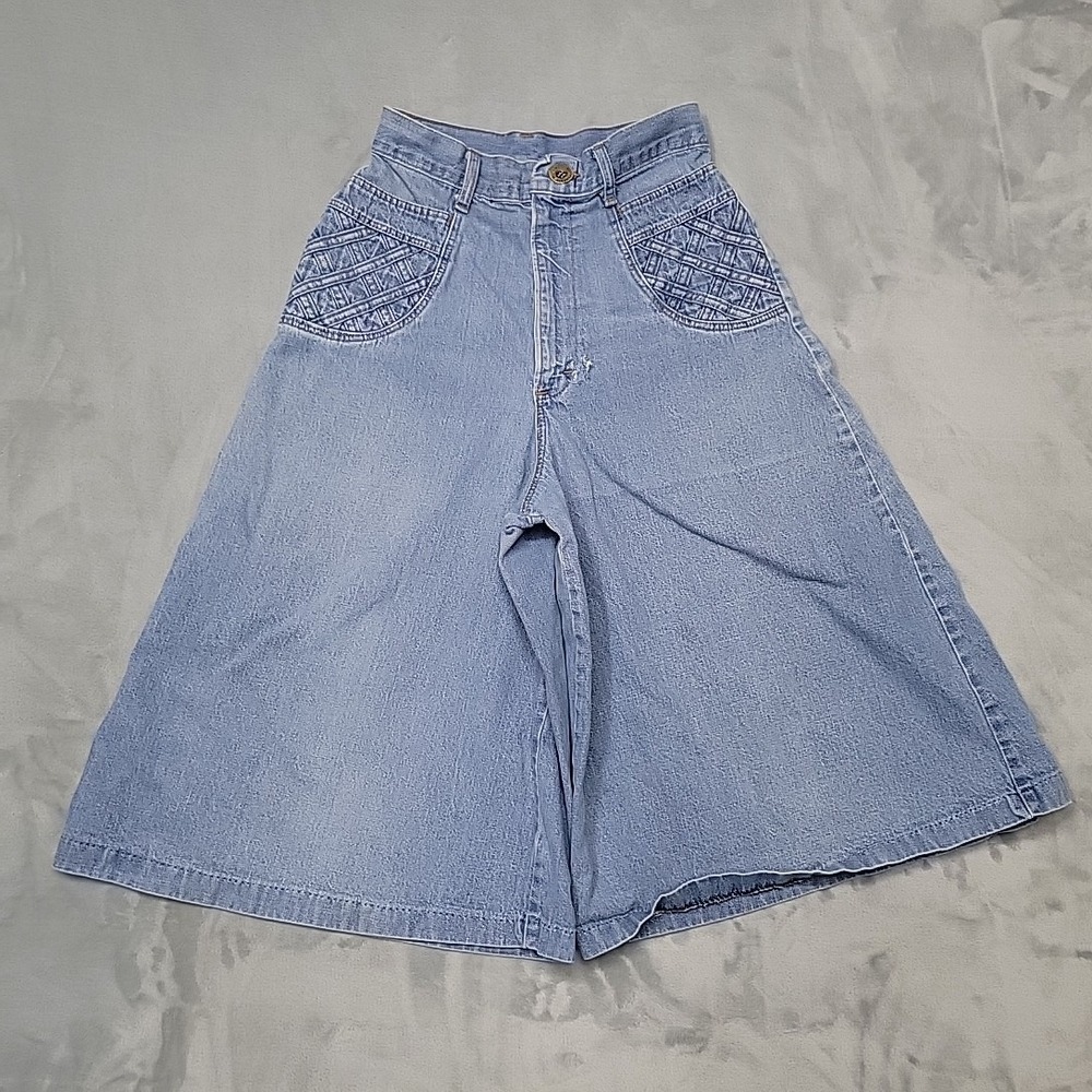 VTG H.I.S. Shorts Womens XS Blue Gaucho Culotte High Rise Wide Leg Boho 80s
